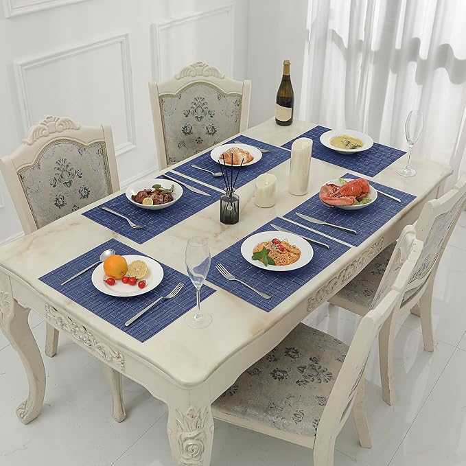 Leetaltree Blue Placemats Set of 8 - Heat Resistant Non-Slip Place mats for Dining Table, Washable Durable PVC Vinyl Woven Table Mats（Blue, 8）