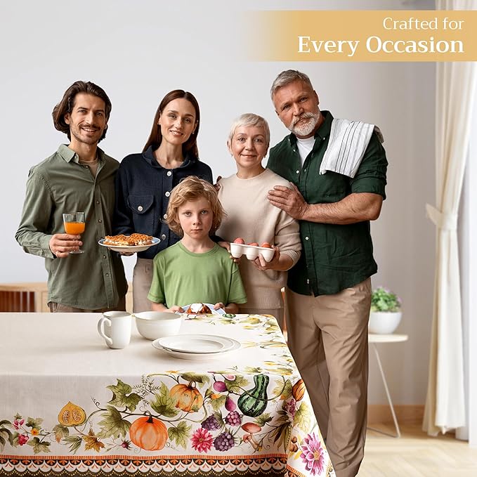 Maison d' Hermine Table Cloth Rectangle Table 100% Cotton 60 x 108 Inches Fall Tablecloth Reusable Everyday Use for Thanksgiving Christmas Decorations Dining Farmhouse (Pumpkin Garden - Cloudy Cream)