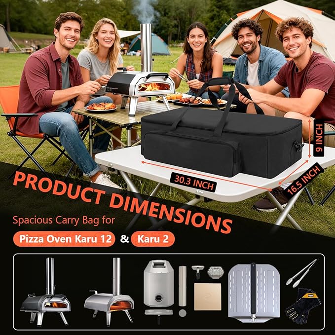 Pizza Oven Carry Bag Compatible with Ooni Karu 12 & Karu 2, Ooni Pizza Oven Accessories, Outdoor Portable Carrying oven Cover with Chimney Pockets, Water Resistant & Heavy-Duty, Camping Gift, Bag Only