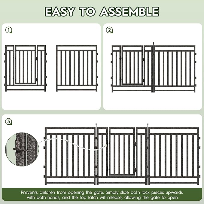 Garden Fence 32in (H) x 18ft (L), 7 Panels + 1 Gate, Durable Outdoor Yard Barrier, Secure Garden Fencing Weather-Resistant Fence Ideal for Pets, Privacy & Decoration, Black Silver