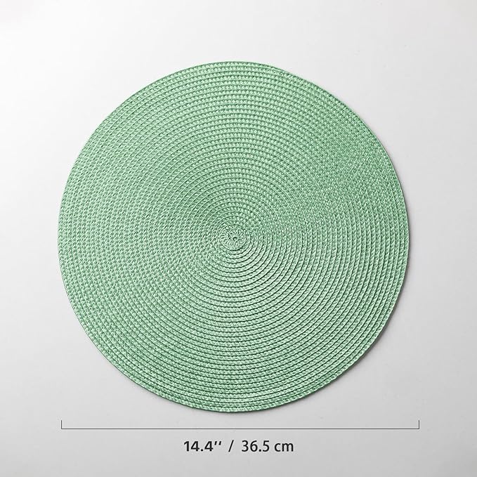 Round Placemats Set of 12 Plastic Woven Placemats Washable Wipeable Table Mats for Dining Table Heat Resistant Non-Slip Circle Place Mats (Green)