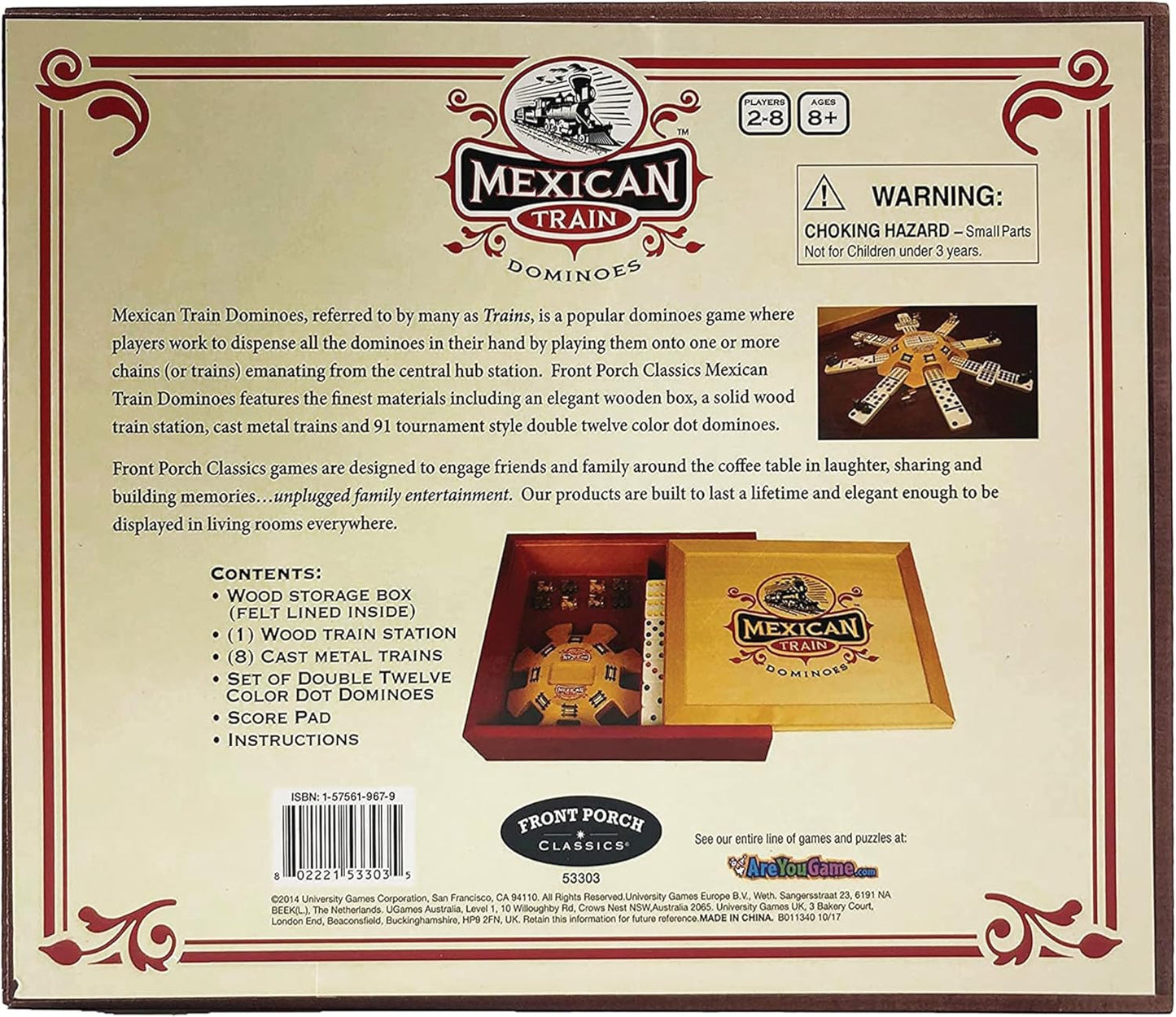 Front Porch Classics | Mexican Train Domino Set in Wooden Collector Box from Front Porch Classics for 2 to 8 Players Ages 8 and Up