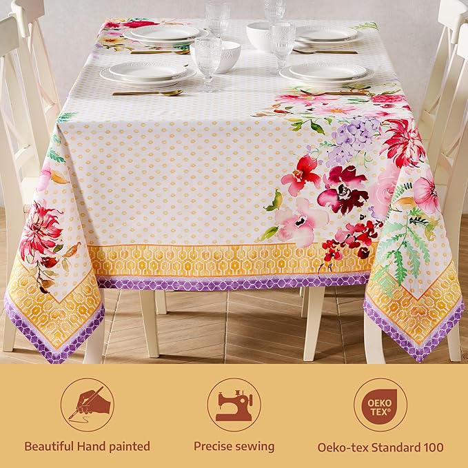 Maison d' Hermine Premium Table Cloth Rectangle Table 100% Combed Cotton 108 x 70 Inches Tablecloth Reusable Decorative for Dining Room, Farmhouse, Home, Party, Festive & Wedding - Summer Joy
