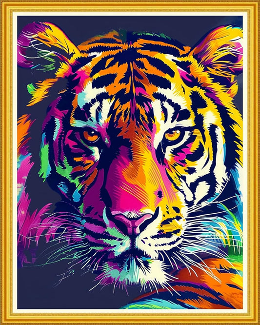 Magxvouy Cross Stitch Kits Stamped Full Range of Embroidery Kits,Cross Stitch Patterns Needlework Kits for Beginners 11CT Printed Kits&Colorful Tiger 16x20 inch
