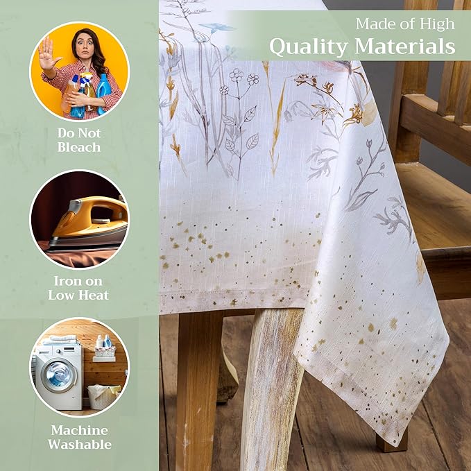Maison d' Hermine Table Cloth Square Table 100% Cotton 60 x 60 Inches Tablecloth Reusable Decorative for Dining Room, Farmhouse, Home, Party, Festive & Wedding Spring Summer - Meadow Florals - Beige