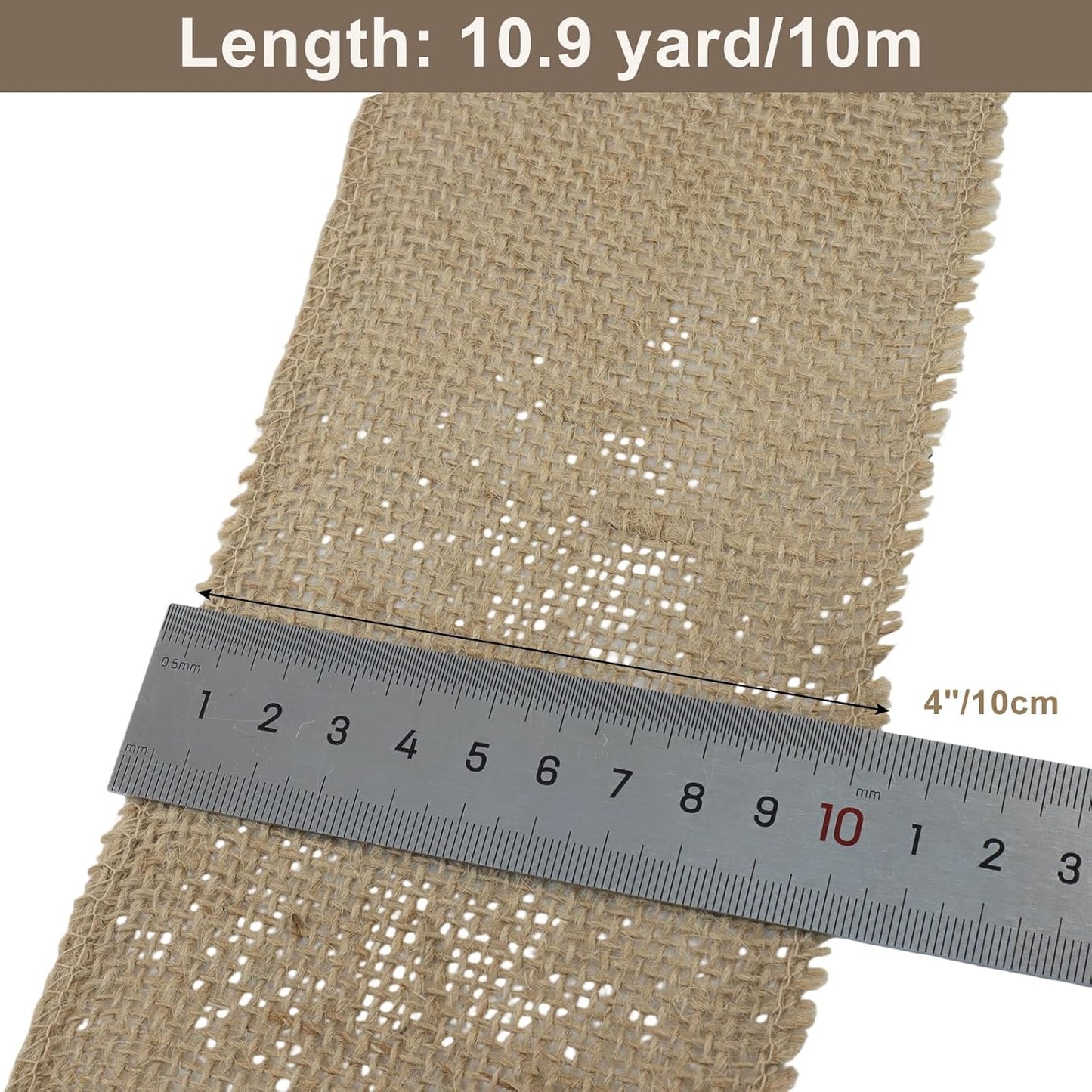 4" Wide Natural Burlap Fabric Roll - 10 Yards Jute Ribbon for Gift Wrapping, Wedding Decorations, Rustic Crafts, Wreaths & Home Decoration (10cm Wide)