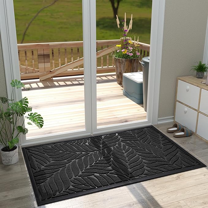 Yimobra 47x32 Large Door Mat Outdoor Indoor, All-Season Waterproof Door Mat Outside Entrance, All-Weather Non-Slip Outside Doormat for Garage Patio Entryway, Black