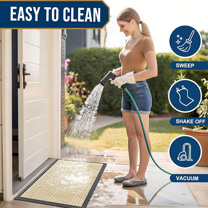 Smiry Front Door Mat Outside Entrance, Heavy Duty Sturdy Natural Rubber Doormat, Trap Dirt and Moisture, Easy Clean Low Profile Mats for Indoor Outdoor Entry, Irregular Triangle (59x35, Beige)