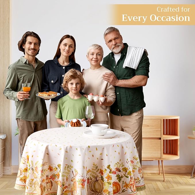Maison d' Hermine Table Cloth Round Table 100% Cotton 63 Inches Fall Tablecloth Reusable Everyday Use for Thanksgiving Christmas Decorations Dining Farmhouse Party (Pumpkin Passion)