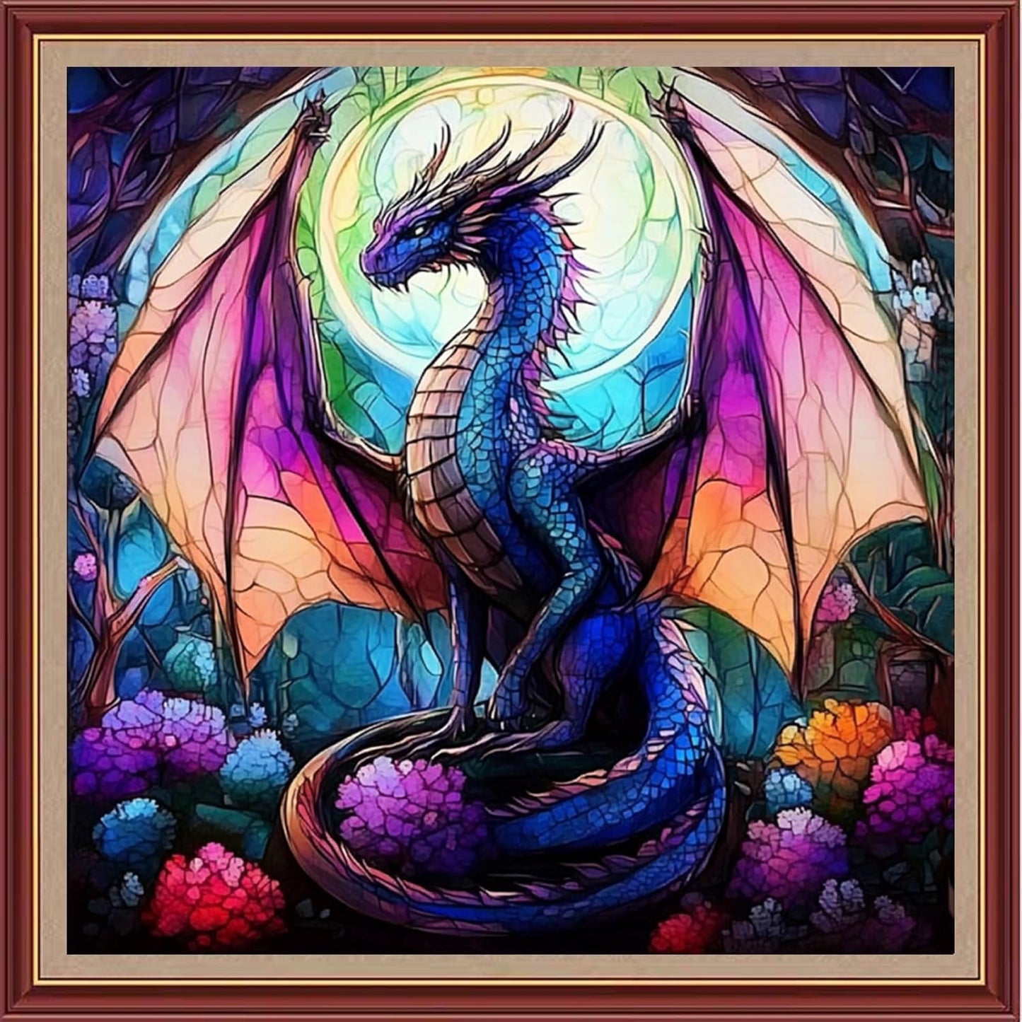 DMCXART Counted Cross Stitch Kits for Adults Needlepoint Kits Unprinted Cross Stitching Embroidery Kit 11CT Cross Stitch Supplies-Magic Dragon Flower 18x18 inch