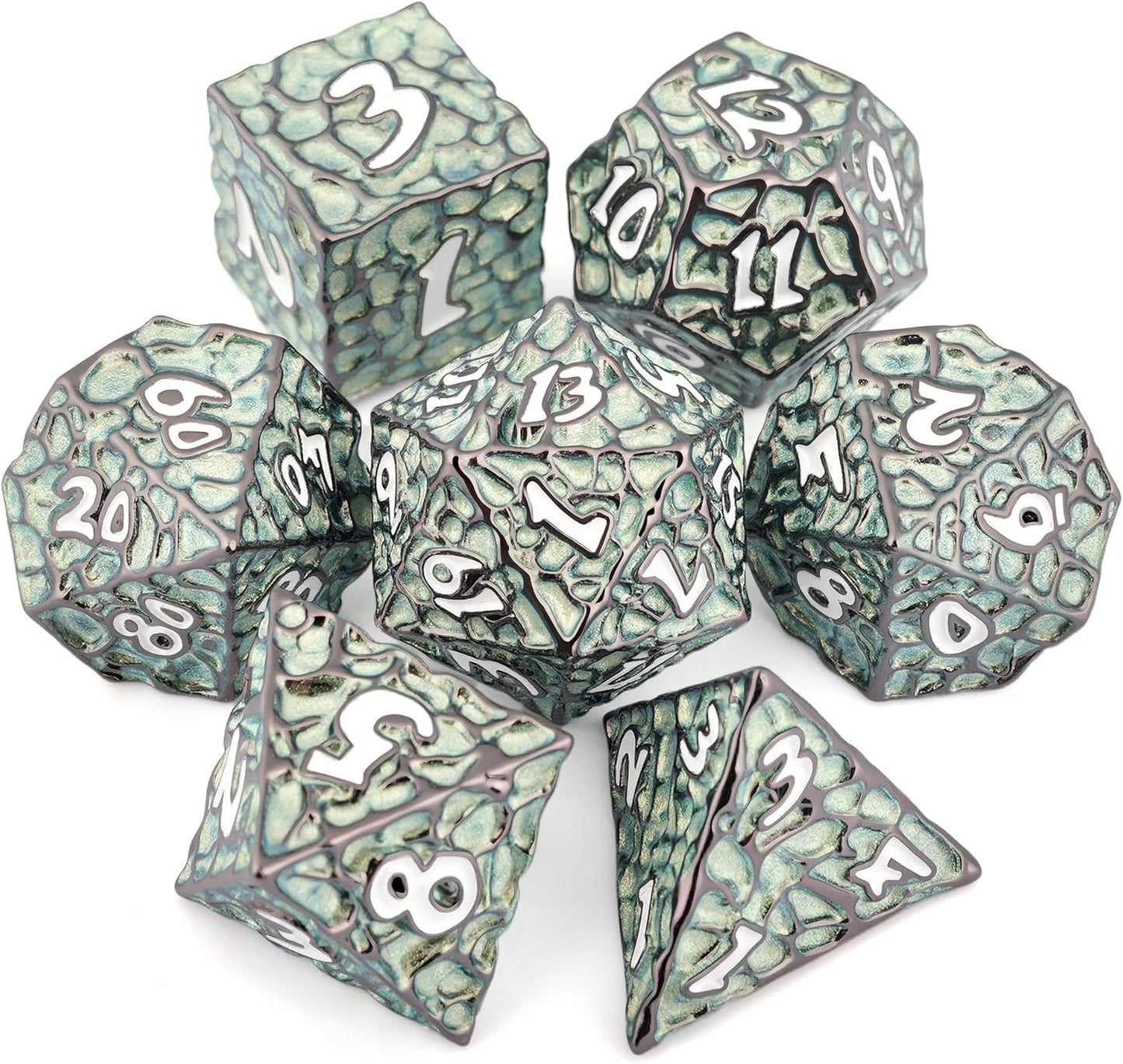 Haxtec Metal DND Dice Set Polyhedral D&D Dice Compatible with Dungeons and Dragons Gift TTRPG Black Green Metal Dice