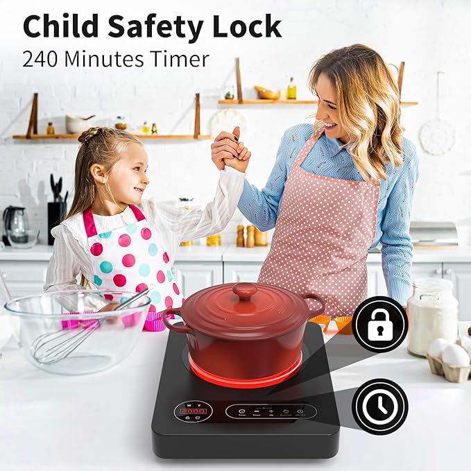 VBGK Single Burner Electric Cooktop,110V 1800W Electric Stove Top with LED Touch Control, 10 Power Levels, 4 hTimer, Safety Lock,Portable single burner cooktop