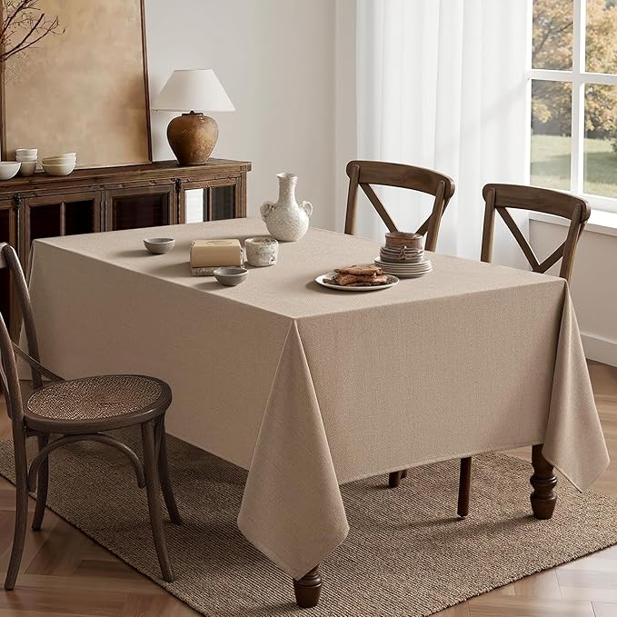 MIULEE Brown Linen Polyester Tablecloth 52x70 Inch Rectangle Table Cloth Waterproof,Stain Resistant & Wrinkle Resistant for Dining Party Wedding
