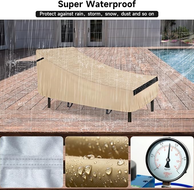 NEVERLAND Waterproof Patio Lounge Chair Cover, Outdoor Chaise Lounge Covers with Heavy Duty Material, 420D Waterproof Outdoor Chairs Cover 80L x 32W x 25H inch Golden