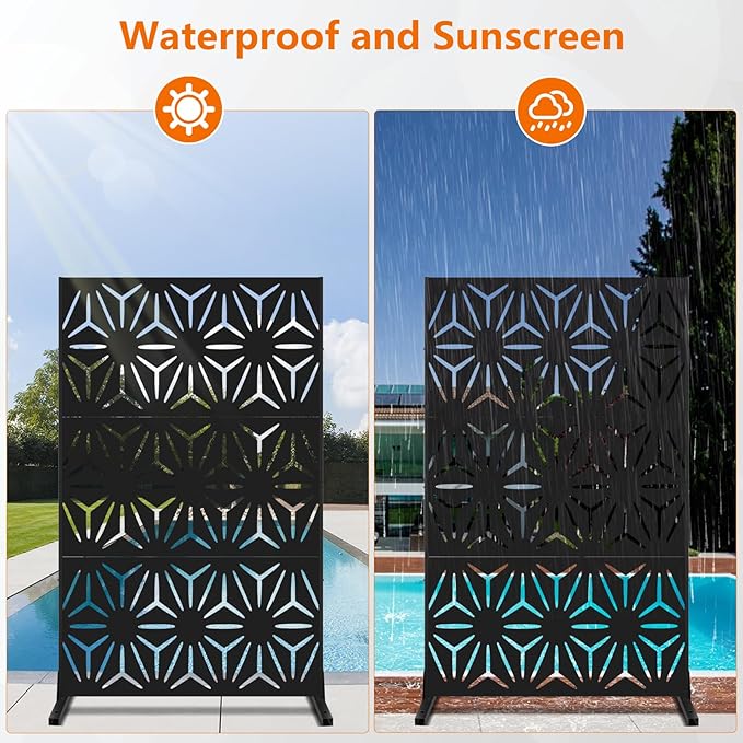 72" H×48" W Metal Privacy Screen, Outdoor Indoor Privacy Screens with Stand Panels, Free Standing Decorative Privacy Screen for Patio