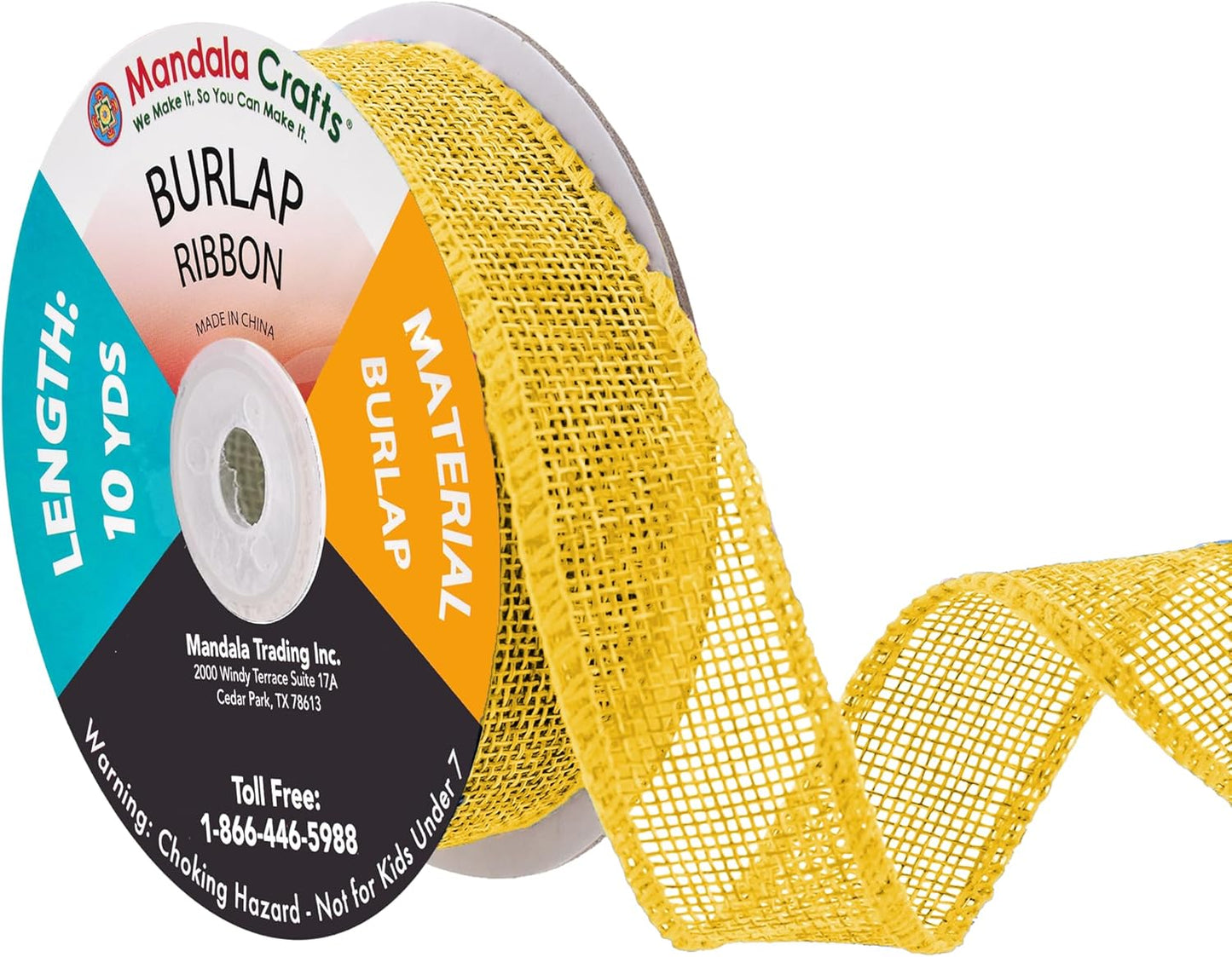 Mandala Crafts Yellow Burlap Ribbon 1 Inch Wide Jute Ribbons for Crafts - 20 Yds Roll Rustic Burlap Wrap Trim Ribbons for Wreaths Bows Wedding Party Decoration