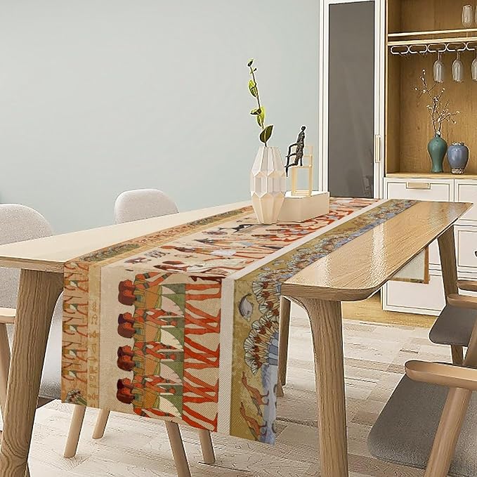 Egypt Table Runner, Mystery Element Ancient Egyptian Culture Gods Print Table Runner for Kitchen Dining Table Home Party 13x90in