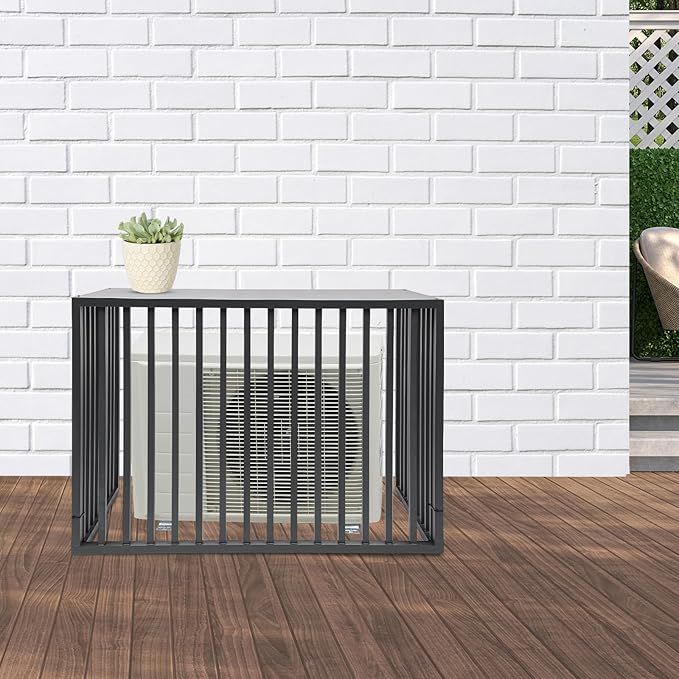 Air Conditioner Fence with Top Cover, Grey 4 Panels 43.3 "L x 23.6 "W x 31.5 "H Privacy Fence Panels for Outside, Freestanding Metal Trash Can Hider Outdoor, No-Dig Air Conditioner Sun Blocker Kit