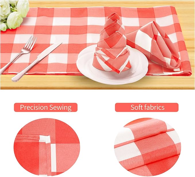 Buffalo Plaid Table Napkins Set of 25 Checkered Cloth Napkins 17x17 inch Washable Dinner Gingham Pattern Napkins Soft Napkins for Wedding Party Dining Banquet(Red and White)