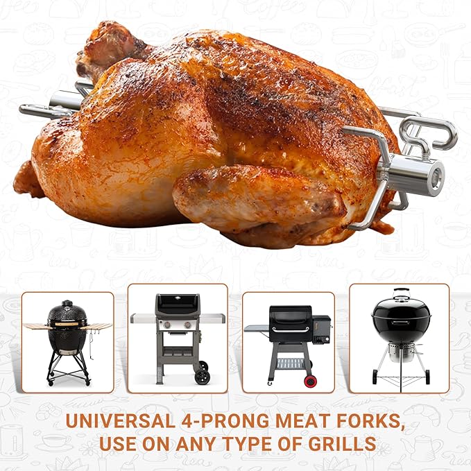 Onlyfire 6002 Rotisserie Meat Forks(1-Pair) for Grills-Fits 1/2-Inch hexagon & 3/8-Inch and 5/16-Inch square Spit Rods