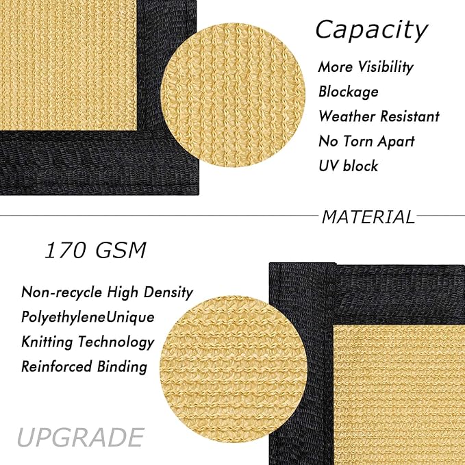 UPGRADE Privacy Fence Screen 5'x13' Sand Outdoor 90% Visibility Blockage 170 GSM Mesh Shade Cover Panels for Backyard,Balcony,Home Decoration with Zip Ties,Customized Avaliable