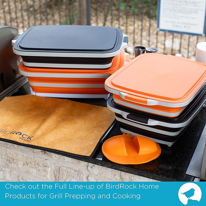 BIRDROCK HOME Collapsible Large BBQ Prep Tub w/Cutting Board, Multi-Function Grill Caddy w/Colander & Lid, Portable Silicone Dish Bowl for Picnic, Tailgate, Camping - Black