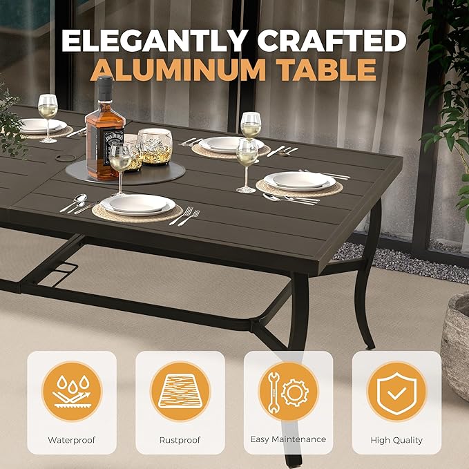 HAPPATIO Aluminum 9 Piece Patio Dining Set - Aluminum Outdoor Dining Set for 8, Patio Dining Table and Chairs Set, Patio Furniture with Table and Chairs (Black)