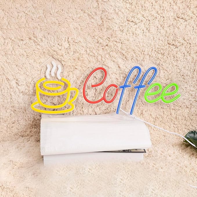 Coffee Neon Signs for Wall Decor, Neon Lights for Coffee Shop Led Business Signs Suitable for Kitchen Bar Pub Restaurant Christmas Gift, 16.8 * 6.8In