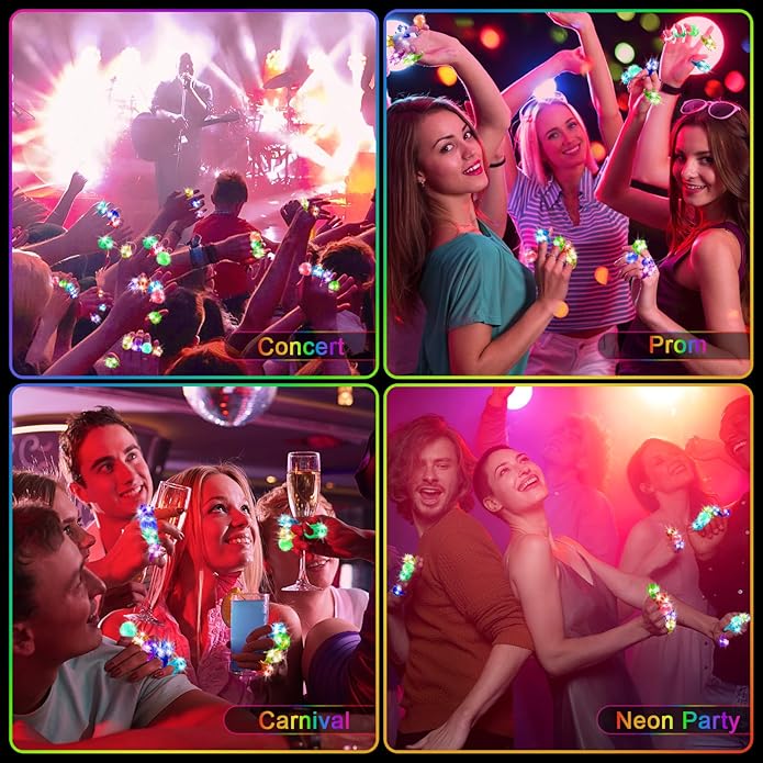 Valentines Day 200 Pcs Light Up Rings, New Year Glow In The Dark Party Supplies, 6 Style Flashing Glow In The Dark Rings for Adults & Kids, LED Ring for Birthday Party Favors, Concert, Raves, Halloween, Christmas