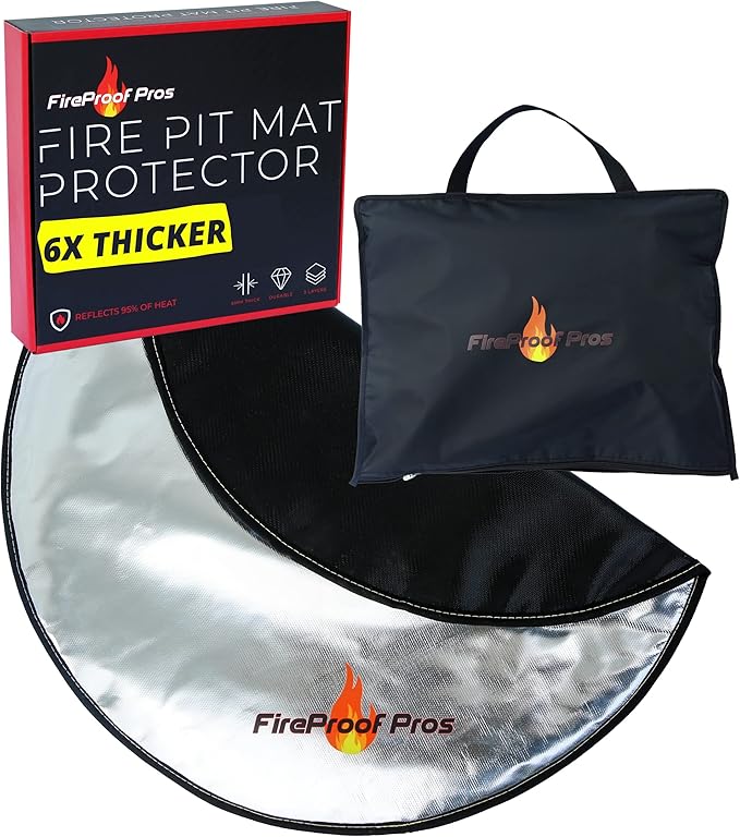 40" Round Fire Pit Mat for Deck, Patio, Grass and Concrete. Heat Reflective Fireproof Mat/Ember Mat. 3 Layer Fire Pit Pad, Thick Firepit Protector, Outdoor BBQ Grill Mat Protector