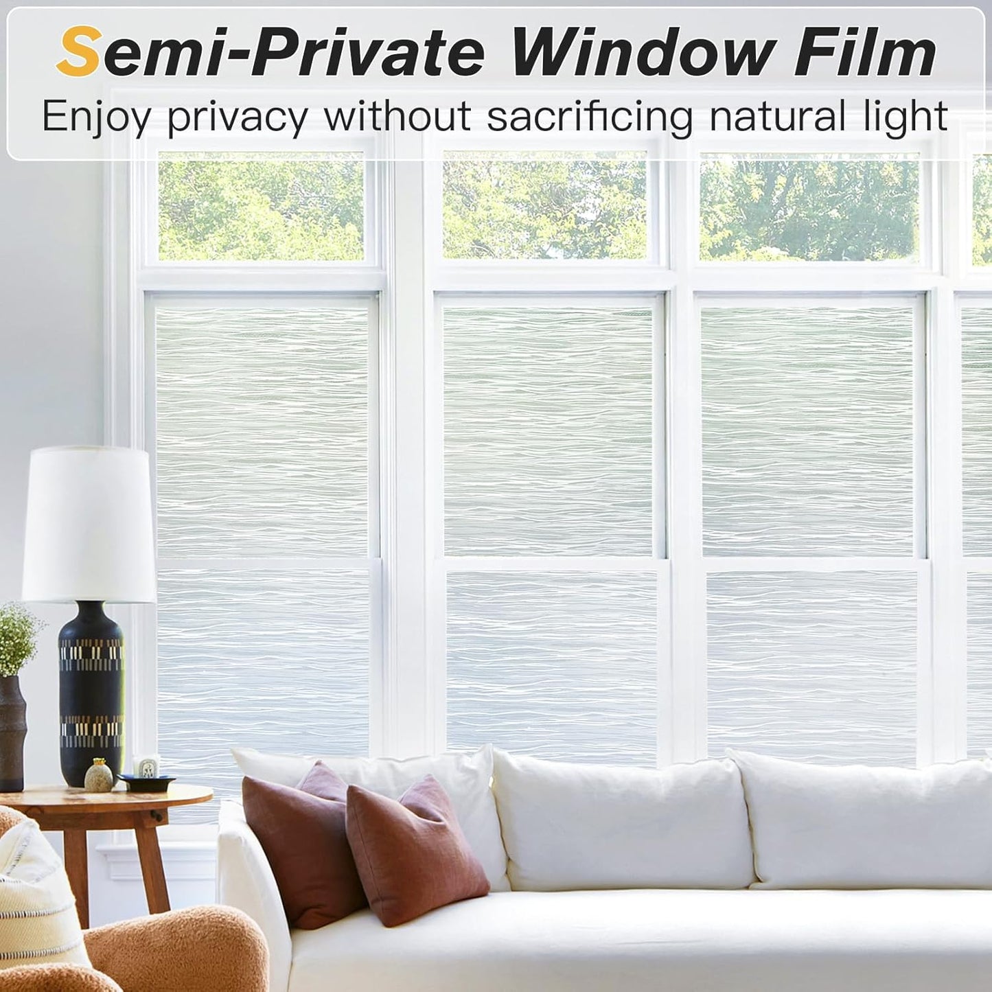 Haton Window Privacy Film, Frosted Glass Privacy Window Clings, Sun Blocking Frosting Opaque Coverings, Static Cling Removable Decorative Stickers for Home Door, Non-Adhesive 17.5" x 157.4"