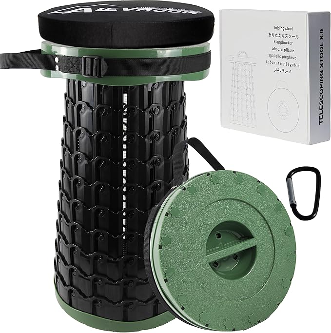 ALEVMOOM Upgraded XXL Collapsilbe Stool with Cushion,More Sturdy and Height 19.7“,D11.8”,Portable and Lightweight Adjustable Telescoping Stool for Camping Hiking BBQ Max Loading 1000Ibs