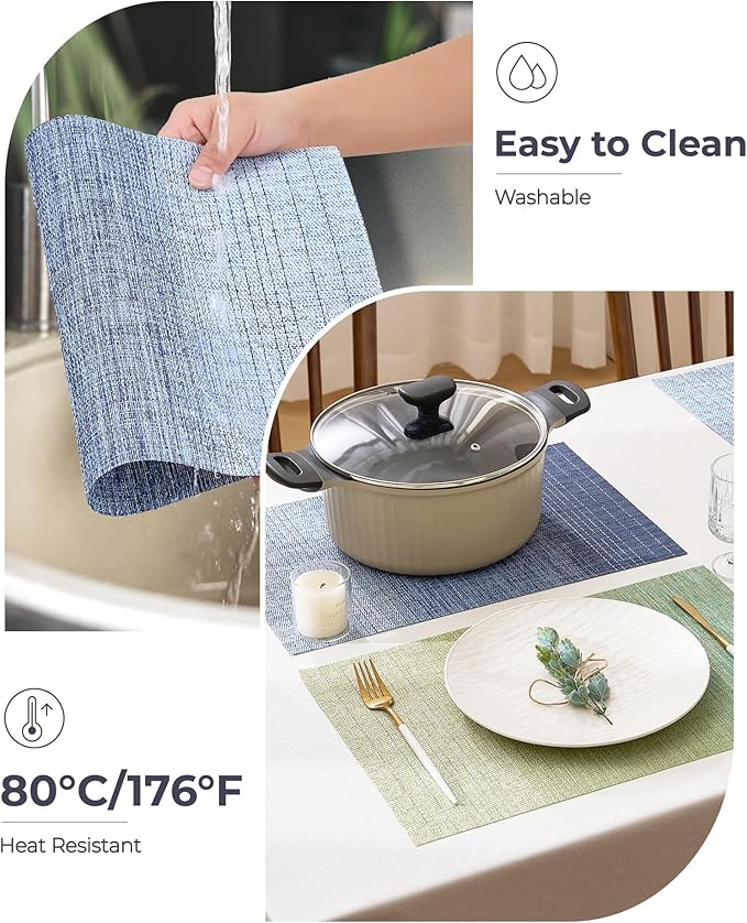 Leetaltree Gradient Blue Woven Placemats Set of 4 - Heat Resistant Non-Slip Place mats for Dining Table, Washable Durable PVC Vinyl Woven Table Mats(Gradient Blue, 4)