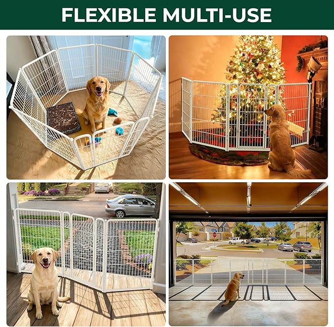 FXW Dog Gate Extra Wide Designed for Indoor Use, Adjustable Width Up to 219-inch Wide (40" H 8 Wire Panels for Medium and Large Dogs), White