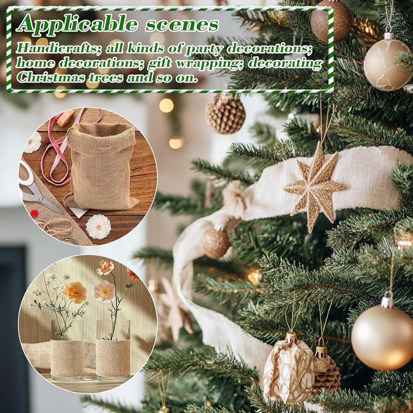 Burlap Ribbon 3 Inch Wide - Natural Burlap Fabric Rustic 29.5 FT 2 Rolls 4.9 Yard Thick Jute Christmas Ribbon for Crafts Flower Bouquet Christmas Tree Decorations