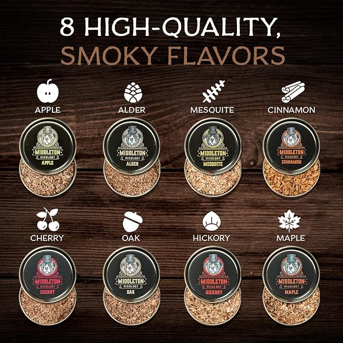 SmokeTop 8 Pack of Wood Chips - Cocktail Smoker Chips for Old Fashioned Cocktails, Whiskey, & Bourbon - Made in The USA - by Middleton Mixology