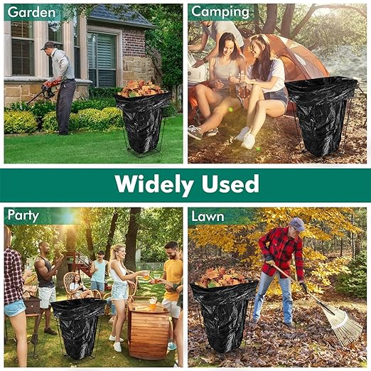 3. Reinforced Trash Bag Holder Metal Garden Waste Basket Stand for 30-45 Gallon Leaves & Recycling Foldable Yard Waste Bag Frame