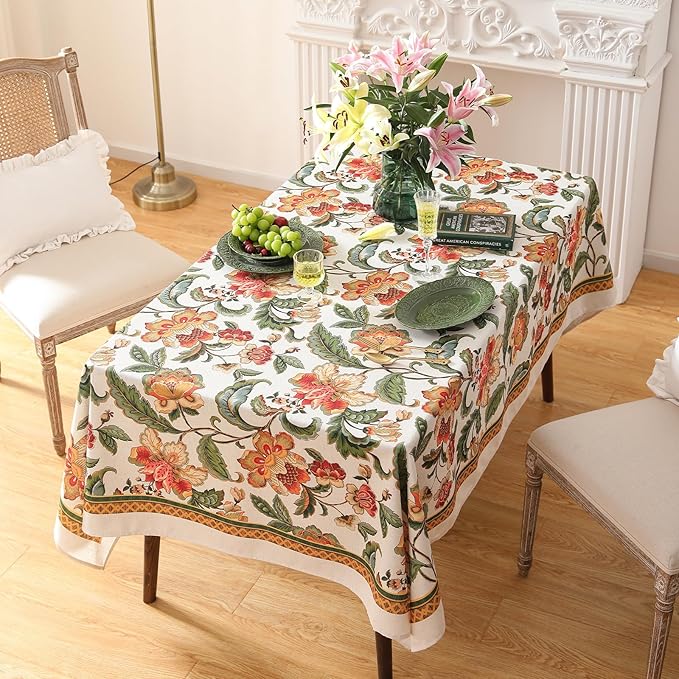 patdrea Designer Linen Square Tablecloth,Vintage Provencal Rustic Floral Pattern Tablecloths,Decorative Table Cover Cloth for Kitchen,Dining,Tea Party,Home,Christmas,55"*55"