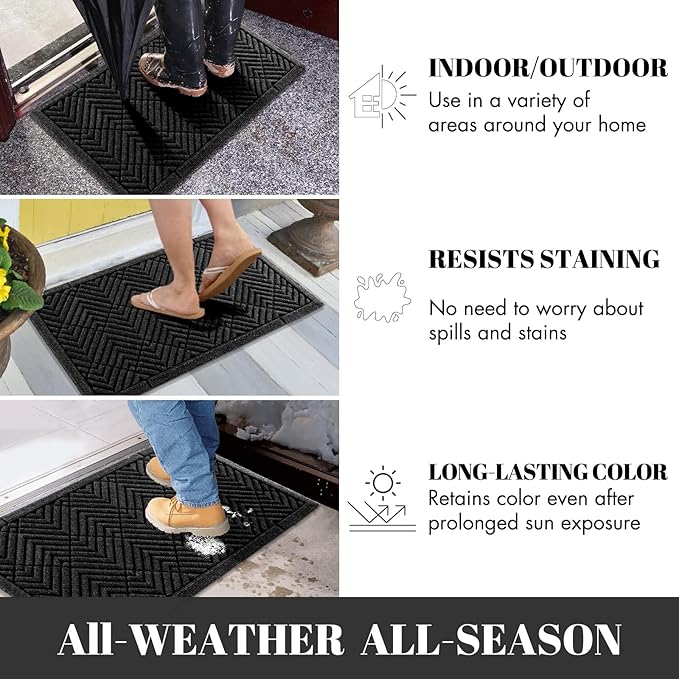 Yimobra Door Mats Outdoor 29.5x17, All-Season Waterproof Outdoor Mats for Front Door Entrance with Drainage Holes, Heavy Duty Non-Slip Doormat for Garage Patio Entryway Indoor, Black Square