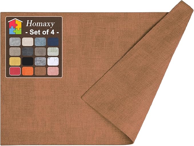 Homaxy Faux Leather Heat Resistant Placemats for Dining Table Set of 4, Waterproof Wipeable Washable PU Table Mats, Easy to Clean Anti-Slip Place Mats, 11.8 x 17 Inch, Brown