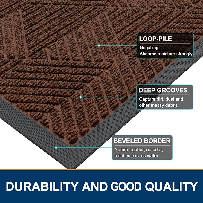 Smiry Front Door Mat Outside Entrance, Heavy Duty Sturdy Natural Rubber Doormat, Trap Dirt and Moisture, Easy Clean Low Profile Mats for Indoor Outdoor Entry, Irregular Triangle (36x24, Deep Coffee)