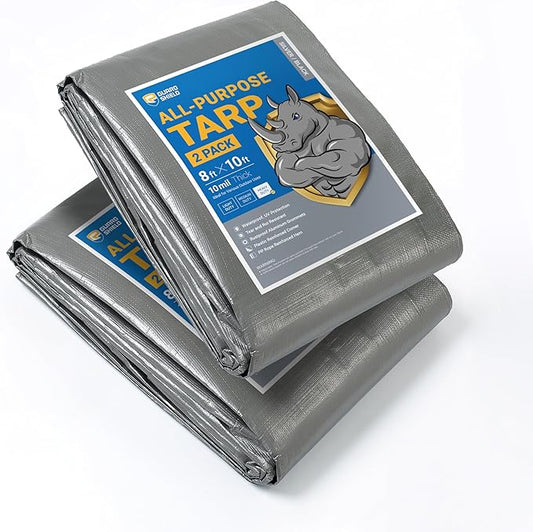 GUARD SHIELD Tarps Heavy Duty Waterproof 8x10 Feet Silver/Black Poly Tarp Cover Outdoor Thick UV Resistant Tarpaulin with Grommets 10mil (2-Pack)