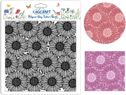 CHGCRAFT Wishing Flowers Polymer Clay Texture Sheets Silicone Texture Stamp Clay Texture Mat Modeling Pattern Pad Texture Sheets for Jewelry and Clay Earrings Tools, 5.5x5.5 inch