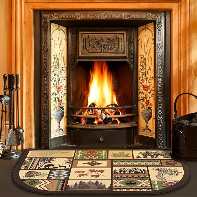 Demissle Cabin Fireplace Hearth Rug Fireplace Mats Cabin Southwestern Fireproof Rug Fire Resistant Mat for Wood Stove Floor for Kitchen Indoor Outdoor(24 x 59 Inch,Vintage)