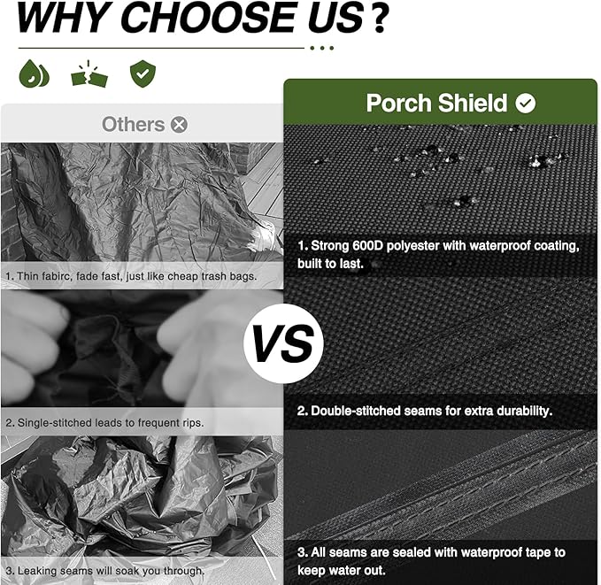 Porch Shield 34W x 24D x 46H inch Premium Gas Grill Cover Up to 32 inch, Waterproof and Fade Resistant 600D BBQ Covers for Weber, Brinkmann, Char-Broil and More, Black