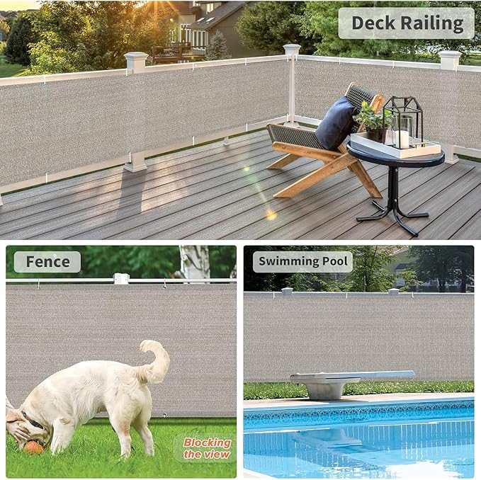 LOVE STORY 3'x10' Gray Balcony Screen Privacy Fence Cover (HDPE) UV Protection Weather-Resistant 3 FT Height Shield for Deck, Patio, Backyard, Outdoor Pool, Porch, Railing