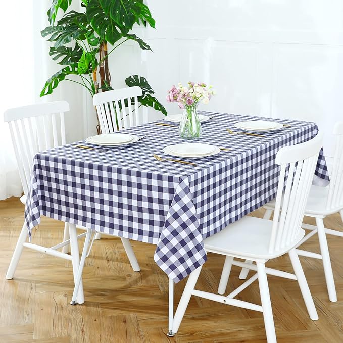 Romanstile Rectangle Vinyl Tablecloth, 100% Waterproof Buffalo Gingham Plastic Table Cloth, Heavy Duty Wipeable Checkered Table Covers for Outdoor, Camping, Picnic, Patio - 60 x 120, Navy Blue