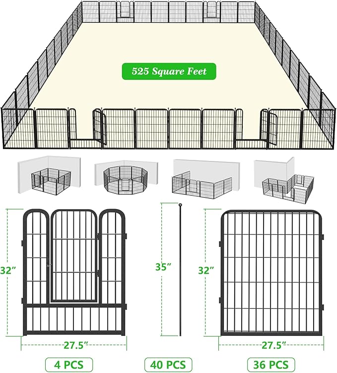 Garden Fence with Gate Metal Fencing Outdoor for Yard, 32in x92ft 40 Panels Outdoor Dog Fence Temporary Fence for Dogs Outside, Rustproof Garden Fencing Flower Bed Edging for Patio