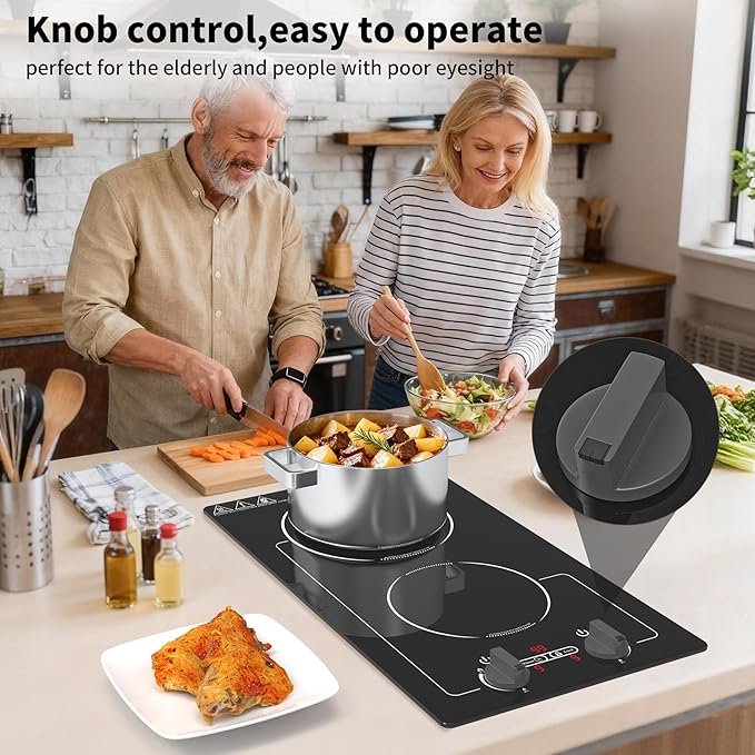 VBGK Induction Cooktop,110V 2300W 2 burner hot plate with Knob Control,9 Power Levels, Kids Lock & Timer,LED touch control,Overheat Protection Electric stove,2 burner induction cooktop