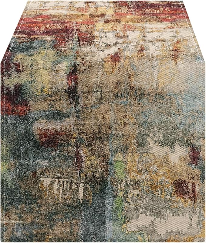 OYIMUA Modern Abstract Rust Colorful Table Runner 13 x 72 Inches Summer Runners for Tables Rustic Spring Fall Decorations for Home Indoor Outdoor Table Decor
